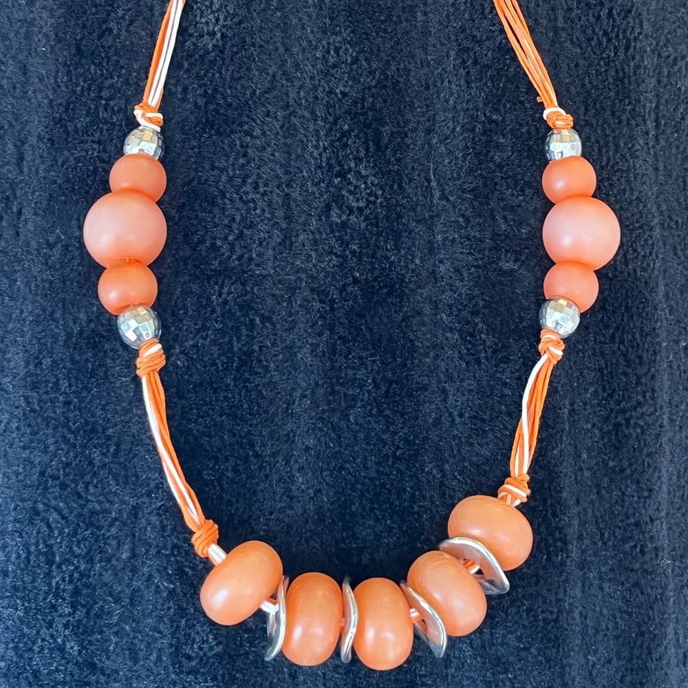 Coral Orange Statement Beaded Necklace – Artisan Style